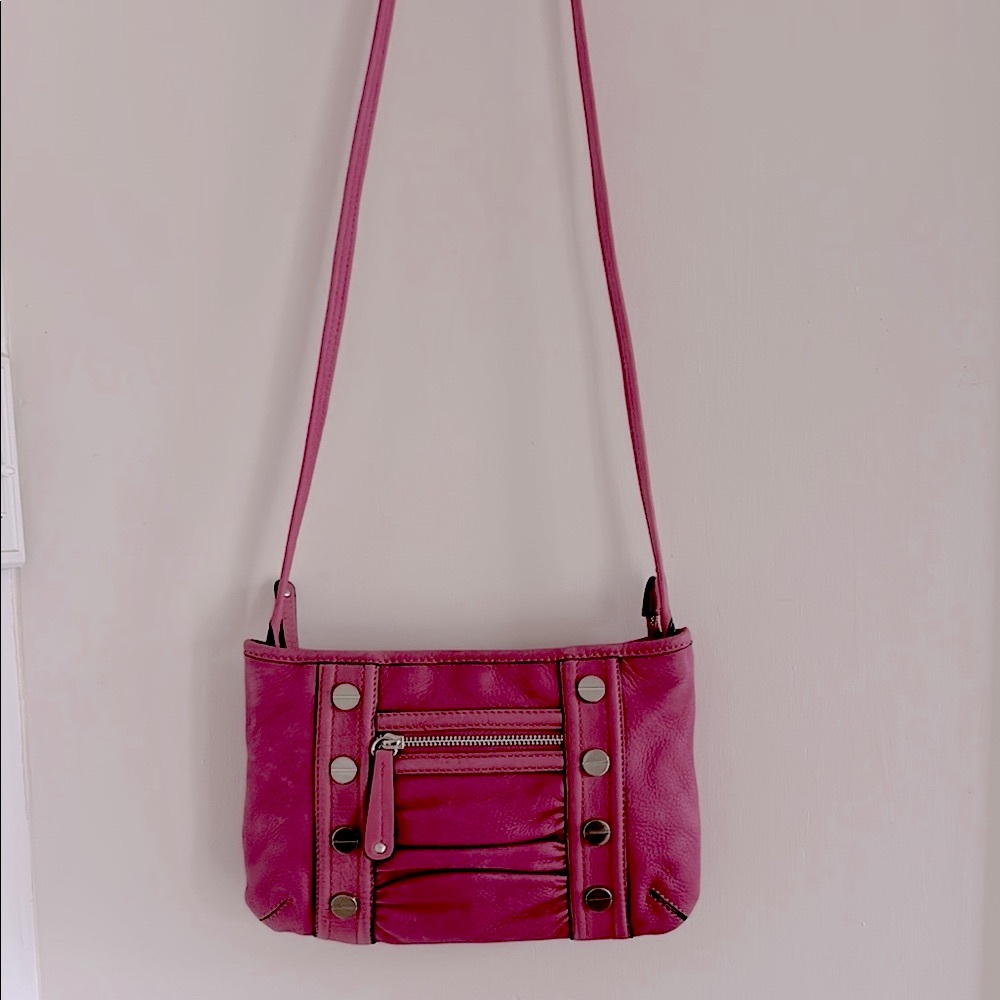 B Makowsky EUC Pink Soft Leather Crossbody Bag with Studded Accents